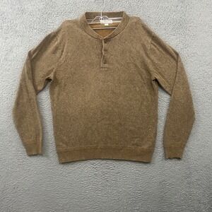 Wallace And Barnes Sweater Mens Medium Brown Silk Cotton Henley Casual Adult